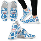 Baskets en maille tricotée pour femmes - Blanc - Baskets d'infirmière en maille blanche 3 avec icônes médicales bleu-blanc / US5 (EU35)